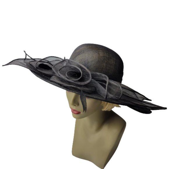 Large Wide Brim Hat Black Sinamay Hat Wedding Adjustable Hat- NEW main image 15